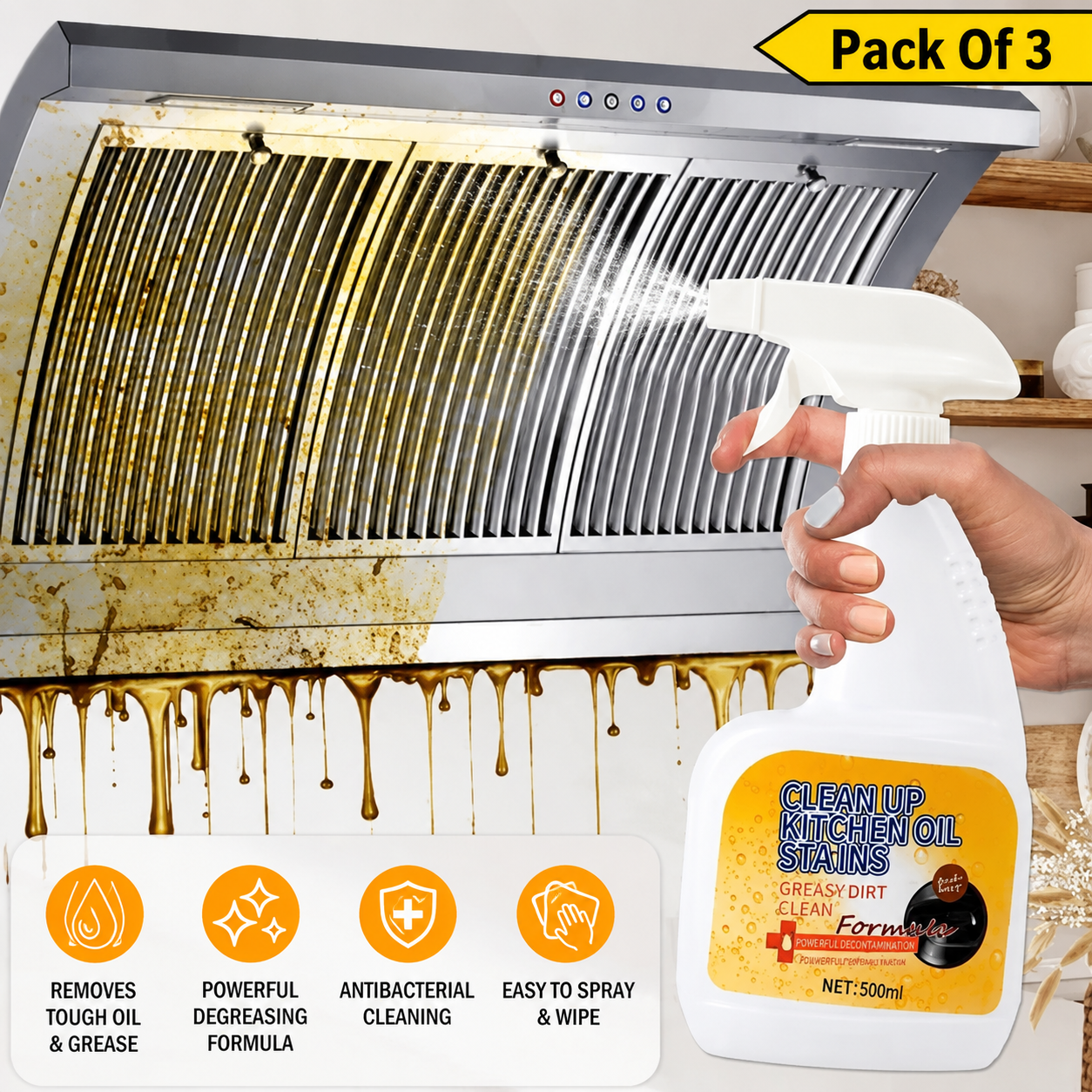 Kitchen Heavy Oil Cleaning Spray (Pack Of 3)