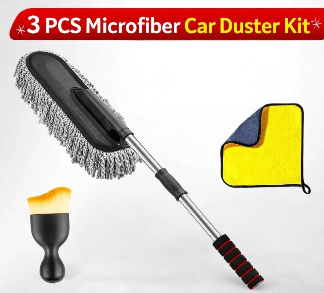 3 PCs Microfiber Car Duster with Long Handle Car Cleaning Brush